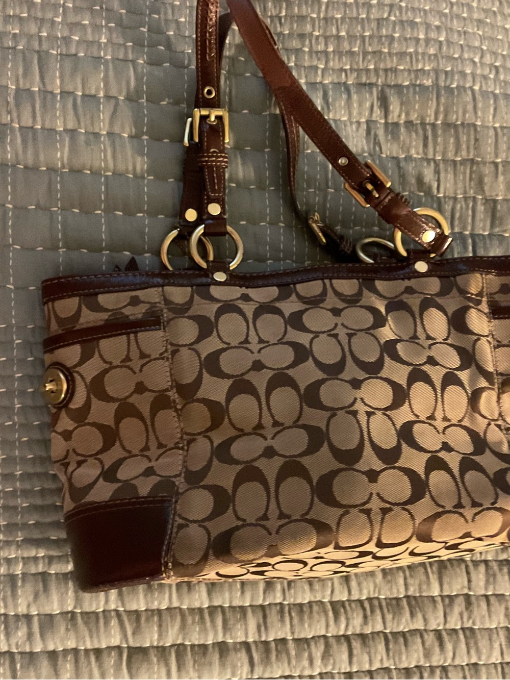 Coach Brown Signature Canvas Tote with Leather Trim